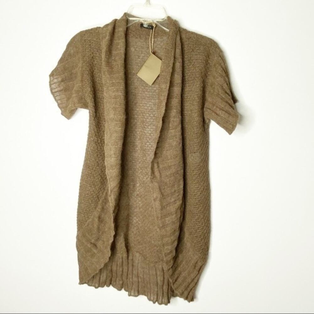 NWT Novica Brown Short Sleeve Peruvian Baby Alpaca Cocoon‎ Cardigan Size Small